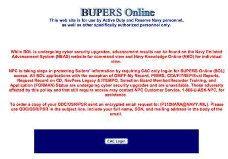 If you experience problems accessing these items online contact the BUPERS help desk at (800) 951-NAVY. . Which of the following types of information cannot be accessed via bupers online